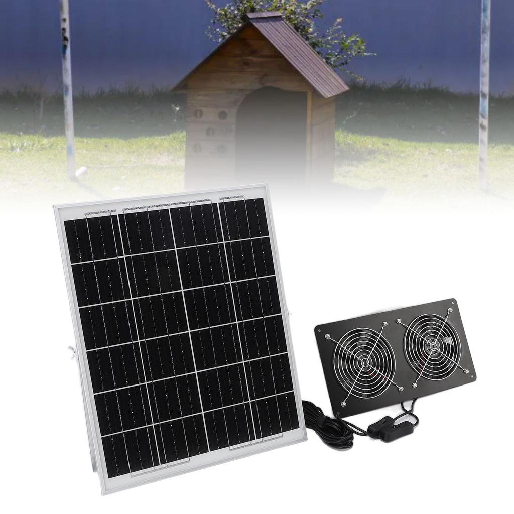 Solar Dual Fan Kit 30W IP65 Waterproofing Tempered Glass Laminate Aluminum Frame Ventilation Solar Fan for Outdoor Shed Greenhouses