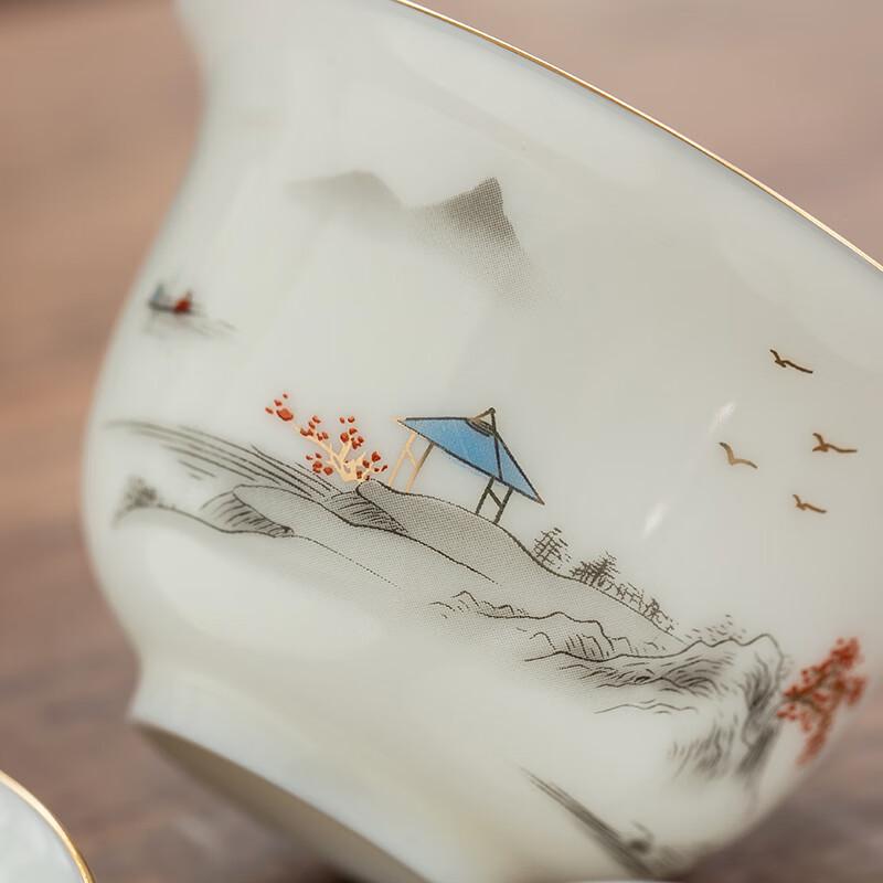 Dehua Weißporzellan Gaiwan mit Goldbemalung