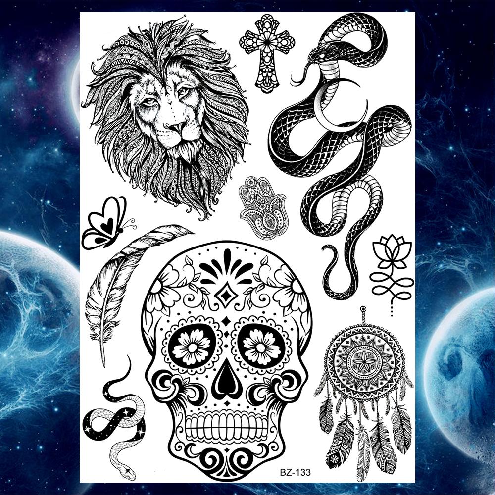 YURAN Women Girl Big Arm Owl Fake Tattoo Temporary Henna India Tatoo Stickers Custom Mandala Flower Black Turtle Tattoos Lace