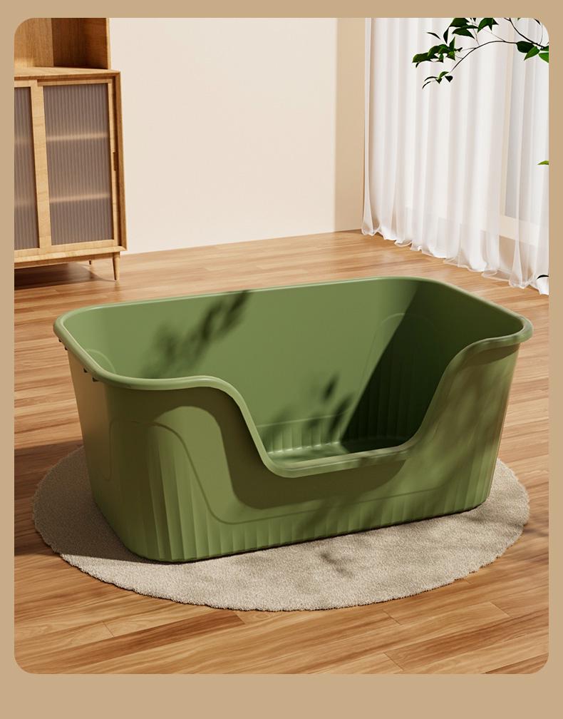 Extra Large Splash-Proof Cat Litter Box with Open Design and Mat for Maine Coon Cats