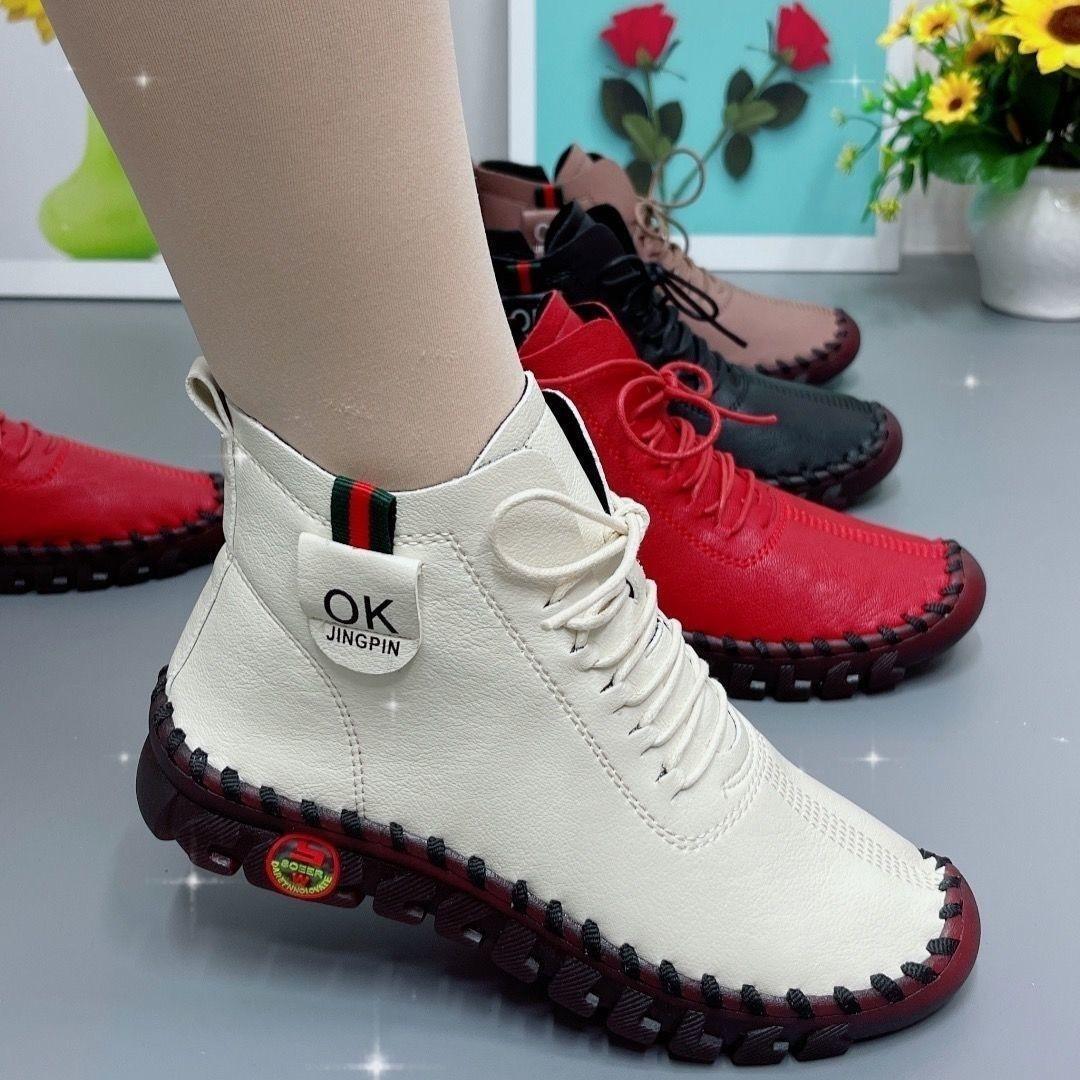

Shoes soft sole soft surface beef tendon sole leather shoes real non-slip cotton winter shoes leather short boots 40