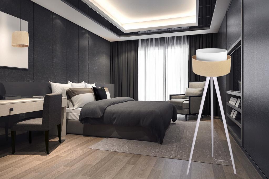 FLOOR LAMP TRIPOD WOODEN LAMPSHADE 45CM CAKE