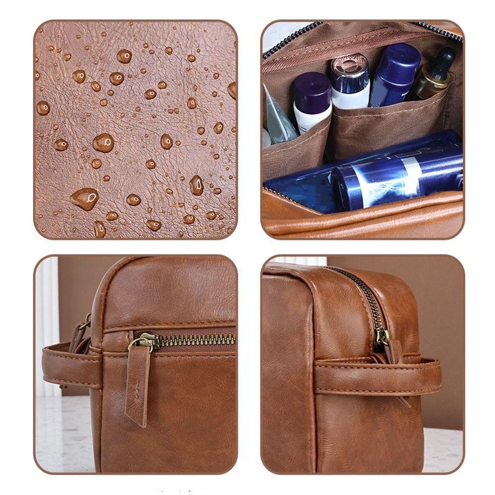 Zipper Cosmetic Storage Bag Multi Pocket Makeup Pouch Men Leather Wash Bag  Business Trips