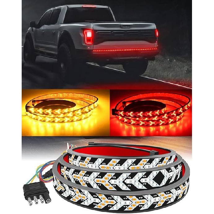 TOPKU LED Pickup Truck Tail Light Strip,Truck Tailgate Dynamic Light Bar, 60" Flexible Flowing drl Strip Bar with Red Brake Amber Turning Signals