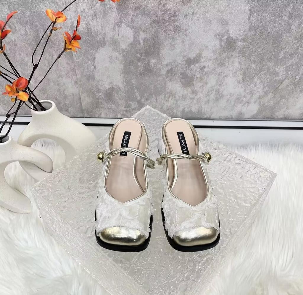 Fashion Glitter Slides Shoes Woman 2024 Slippers Flat Low Female Mule Pantofle Cover Toe Jelly Mules New PU Bling Crystal Rubber Rome Ho