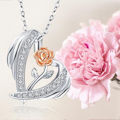 Valentine Day Necklace 3D Rose Heart Pendant Adjustable Length Necklace Clavicle Necklace Cubic Zircon Inlaid Charm Necklace