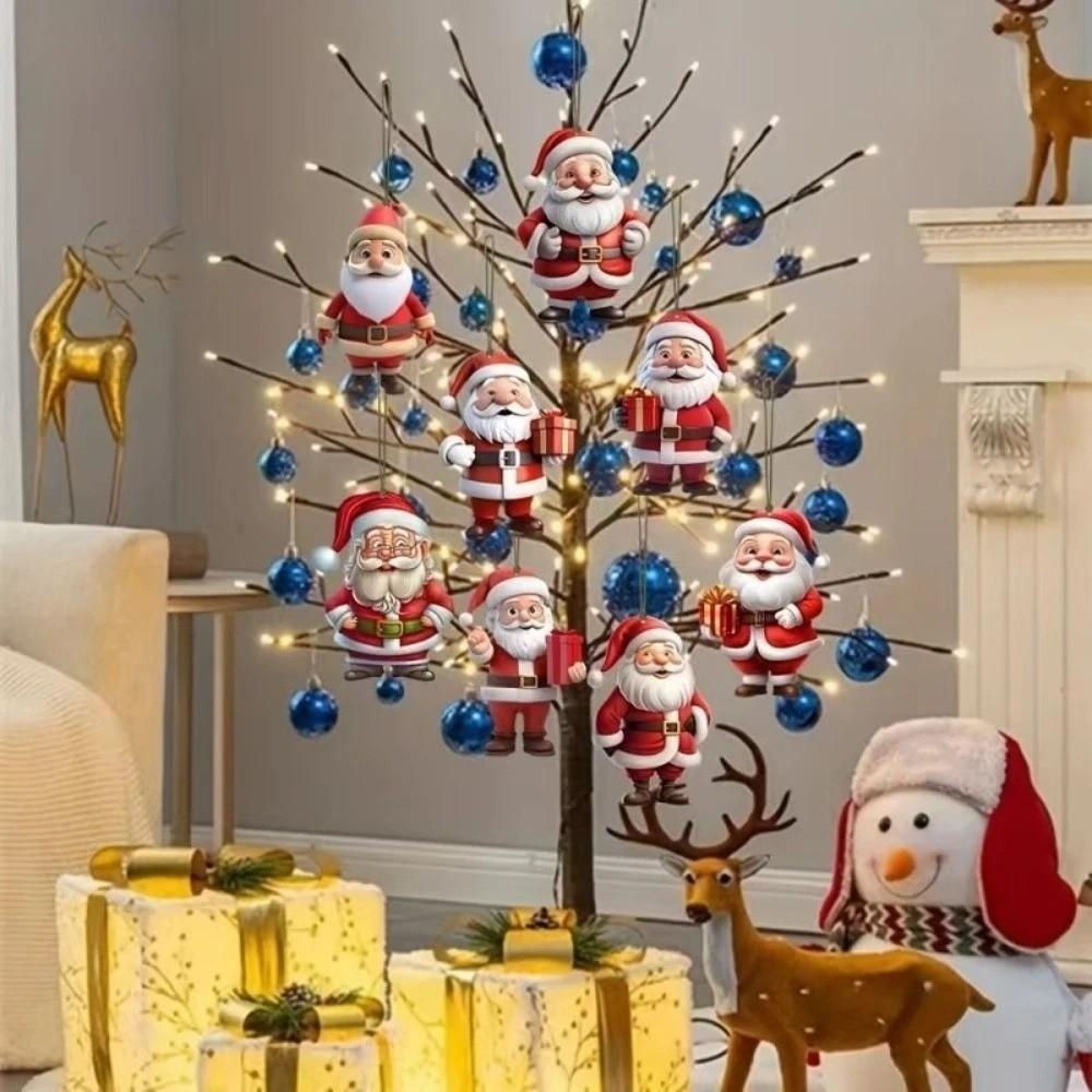 8/10/12 Adet Noel Baba Yılbaşı Ağacı Süsleri 2D Düz Xmas Dekorasyonu Tatil Partisi