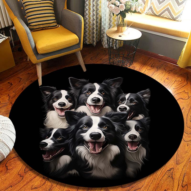 Dogs Round Area Rug,Carpet Rug for Living Room Bedroom Sofa Playroom Decor,Non-slip Floor Mat