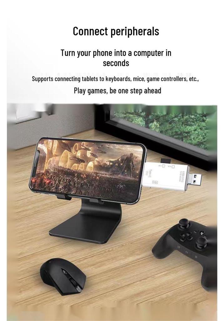 Six-in-One Type-C Multifunctional Card Reader: TF/SD USB Adapter for Computer & Phone