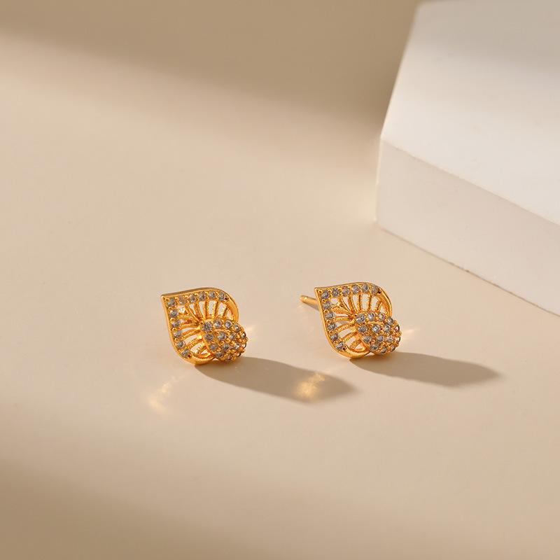 Leaf Micro Inlaid Zircon Water Drop Overlap Design 18k Gold Plated Earrings For Women