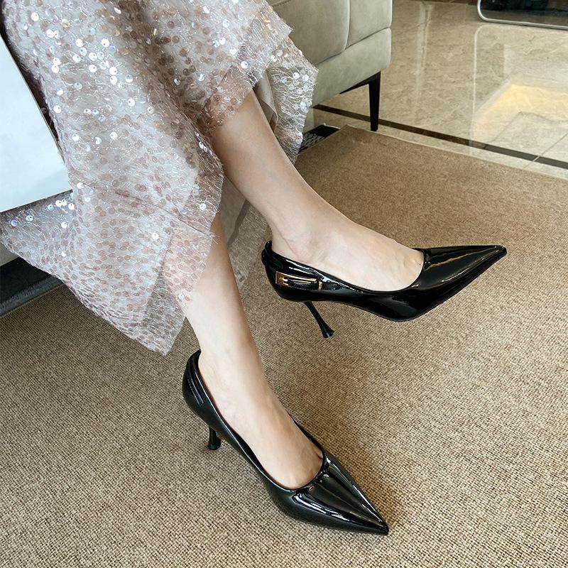 G8838-6 Französisch 2025 Frühling und Herbst Neu Vielseitig Stiletto Spitz mit Rock Professionelles Temperament High Heels Damen