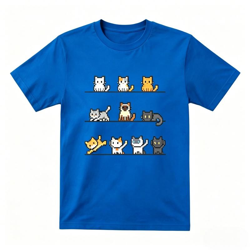 Retro Pixel Cats Collection Graphic T Shirt Unisex Women Casual Short Sleeve Cotton Oneck Tees Cute Kitten Lover Casual Tops