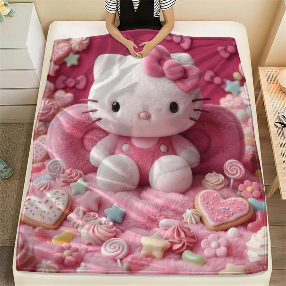 1PC Hello Kitty Pink Print Flannel Blanket, High Quality All Seasons, Home Decor, Warmth and Comfort, Perfect for Christmas Gifts