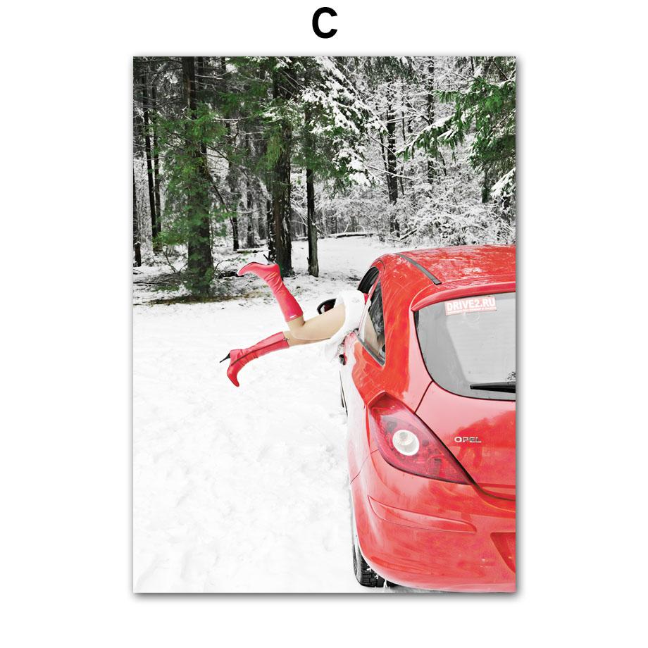 Wall Art Canvas Painting Christmas Tree Red House Squirrel Deer Living Room Decoration Posters And Prints Home Wall Pictures