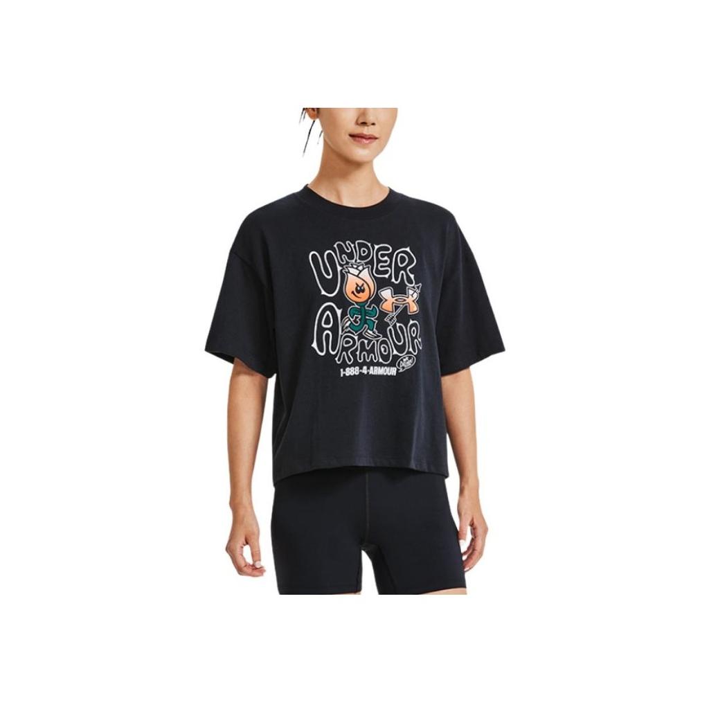 Under Armour Loose Fit Graphic Print Training T-Shirt Women Tops Black 1379949-001