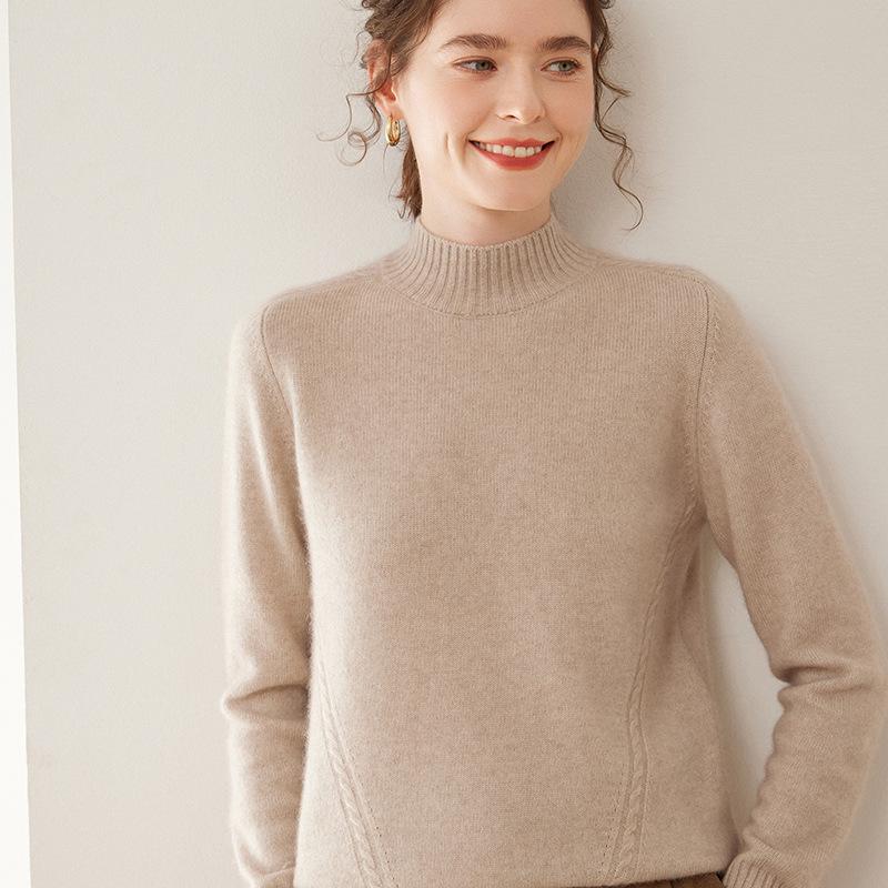 2024 Autumn/Winter Women's High Neck Cashmere Sweater – Saddle Shoulder, Warm Knit Base Layer