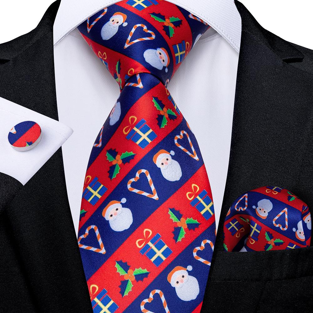DiBanGu Christmas Ties for Men Holiday Silk Festival Tie and Pocket Square Cufflinks Set Mens Gift Party Xmas Necktie