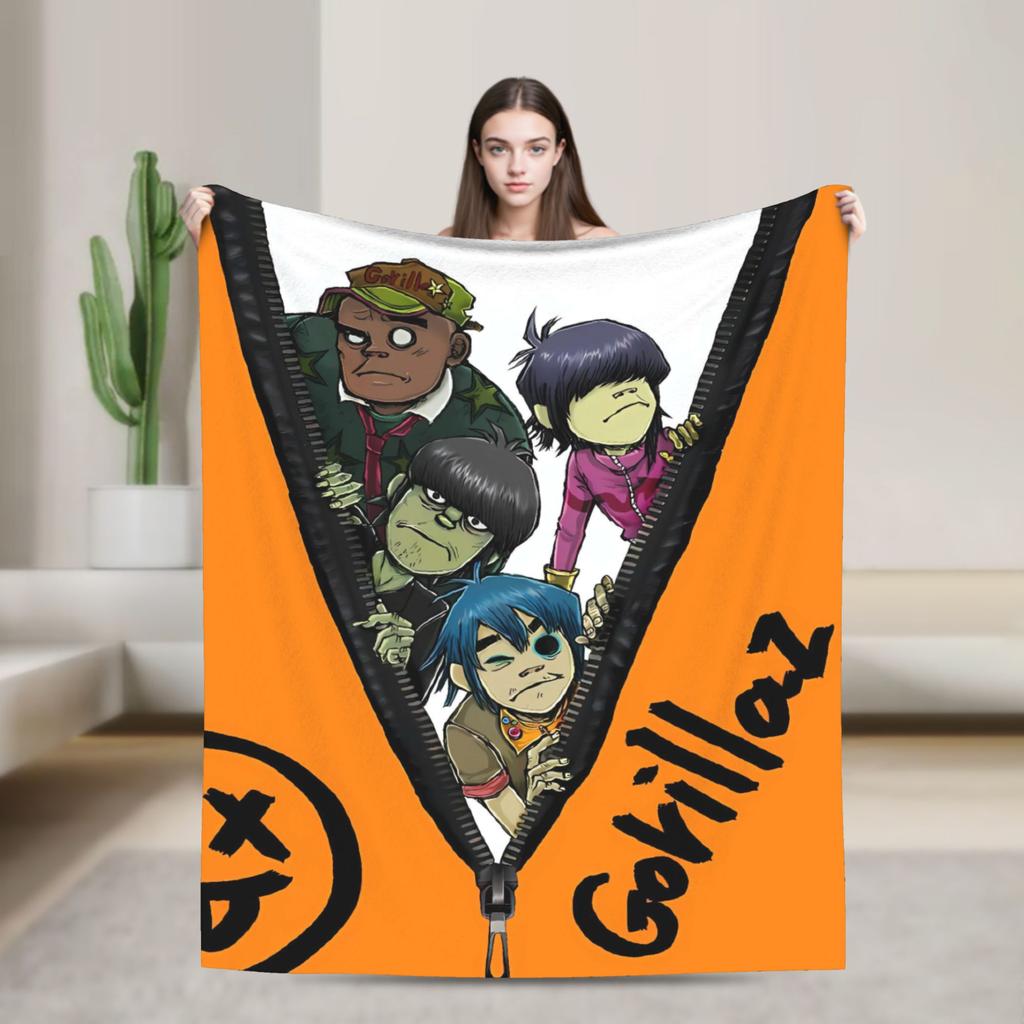 Gorillazs Flannel Blanket Winter Band Rock Warm Throw Blanket for Children Home Decor Graphic Bedspread Sofa Bed Cover