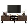 Mueble de TV moderno con 2 puertas y 2 compartimentos abiertos en veta de madera oscura – 160,5 x 35,5 x 45 cm