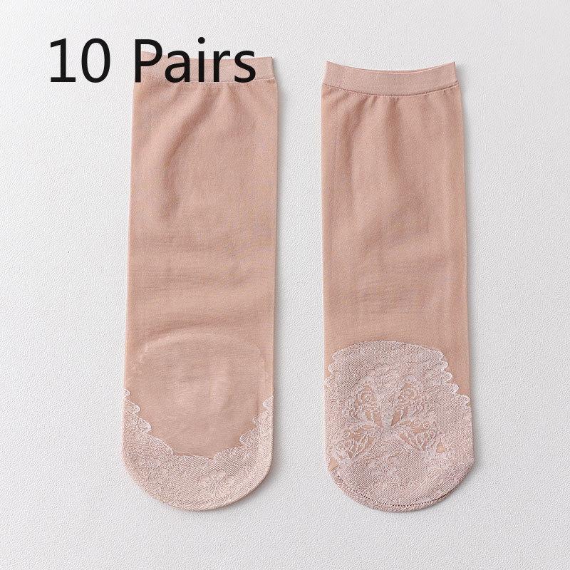 10 Pairs of Summer Thin Women's Loose-fitting Mid-tube Cotton Sole Anti-slip, Breathable and Anti-snagging Velvet Short Stockings