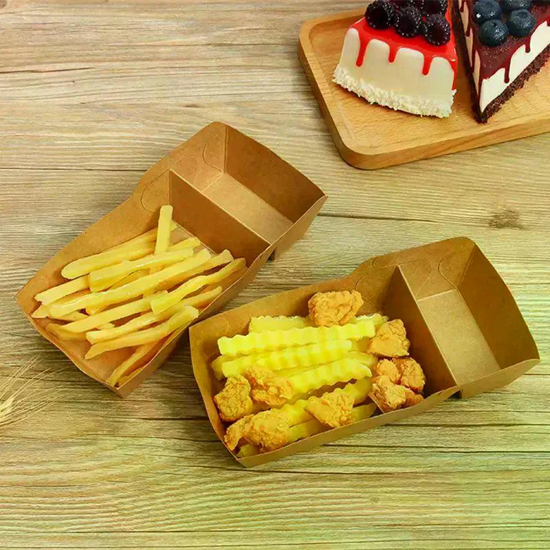 50 Stück Einweg Kraftpapier Lebensmittel Serviertablett Zwei Fächer Snack Pommes Hähnchen Salat Karton Zum Mitnehmen Behälter für Party