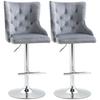 Bar Stools Set Of 2 Modern Swivel And Adjustable Velvet Barstools With Button Tufted Back Footrest For Home Bar Grey