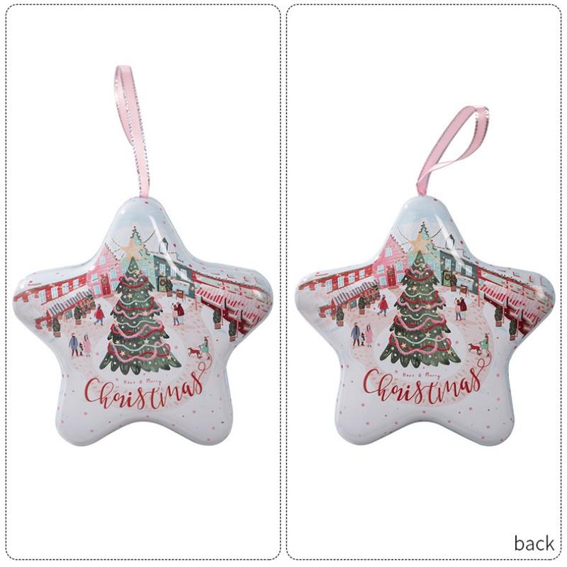 Christmas Tin Box Star Shaped Chocolate Cookies Candy Box With Hanging Rope Christmas Storage Box Ornaments Gifts