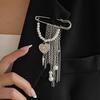 SHIXIN 2026 Trendy Imitation Pearl Love Heart Pendant Brooches for Women Unique Silver Color Metal Tassel Suit Shirt Brooch Pin