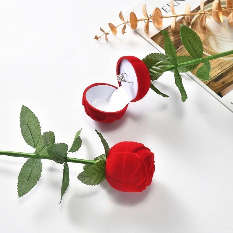 2 pieces of rose shaped ring jewelry box simulating wedding anniversary suitable for girlfriend, wife, romantic marriage proposal