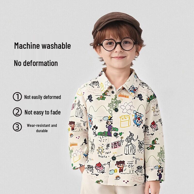 Unisex Kids' Cotton Doodle Print Long Sleeve Shirt