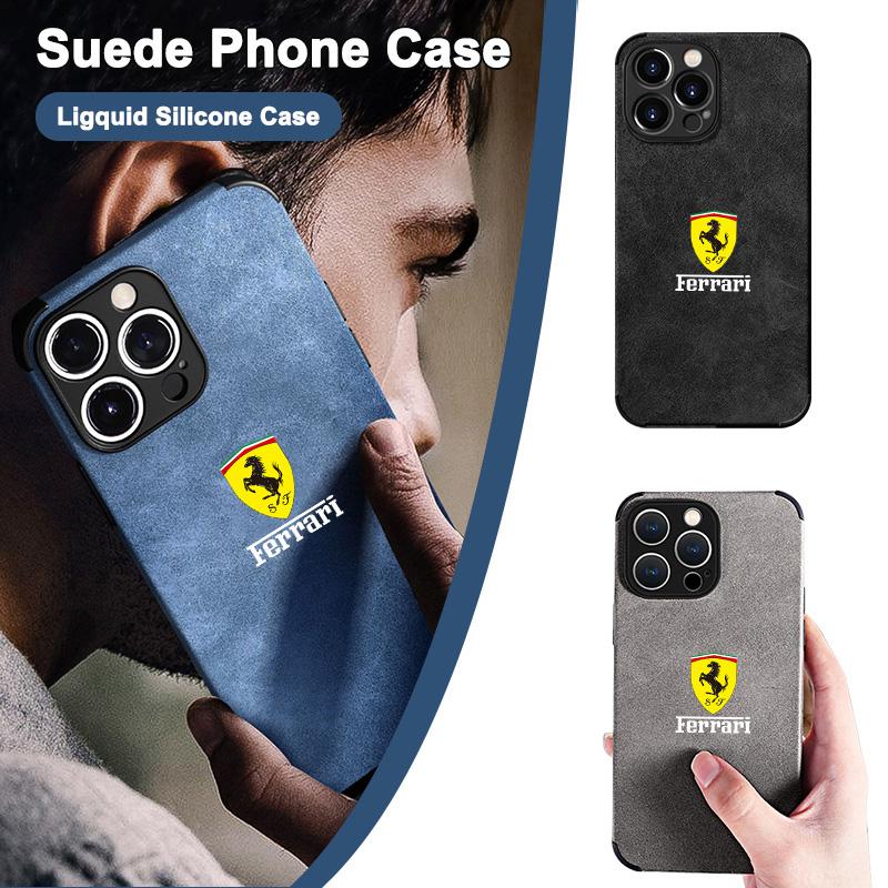Suede Car Emblem All-inclusive Phone Case Cover For Ferrari Badges for iPhone 11 12 13 14 15 16 17 Pro X XR XS Max Mini 7 8 Plus
