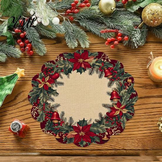 Round Washable Placemats Christmas Placemat, 14 Inch Festive Pattern Anti Slip Tabletop Protector, Heat Resistant Table Pad Insulation Place
