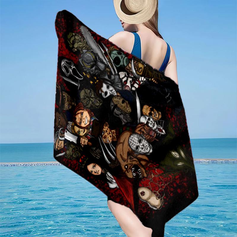 Horror Movie Characters Beach Towel, Super Soft Microfiber, Gift for Her/Him, Birthday, for Pool, Beach, Travel, Home Decor Fan gifts