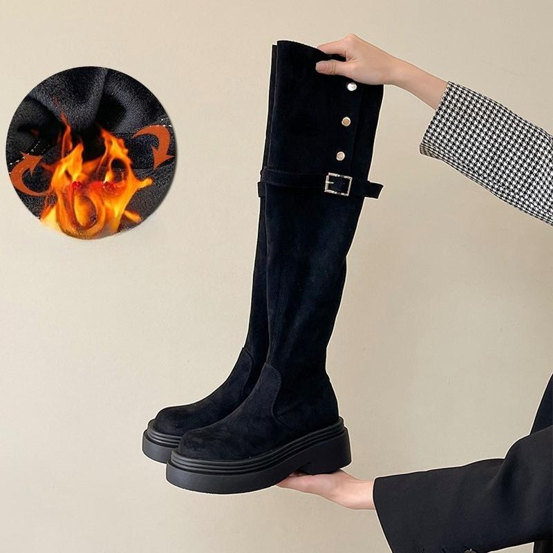 Kış Moda Kadın Diz Üstü Şövalye Çizmeleri Moda Katlanabilir İki Yollu Giyilen Ayakkabı Kadın Kalın Topuklu İnce Diz Üstü Botlar