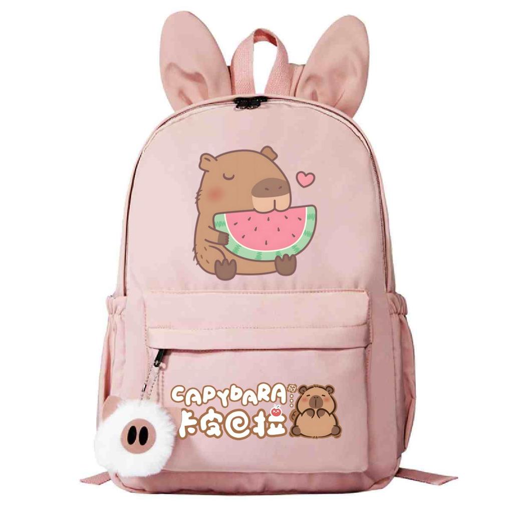 Cute Capybara Backpack for Girls Boys Teenager Children Rucksack Animal Capybara School Bags Travel Rabbit Ears Backpacks