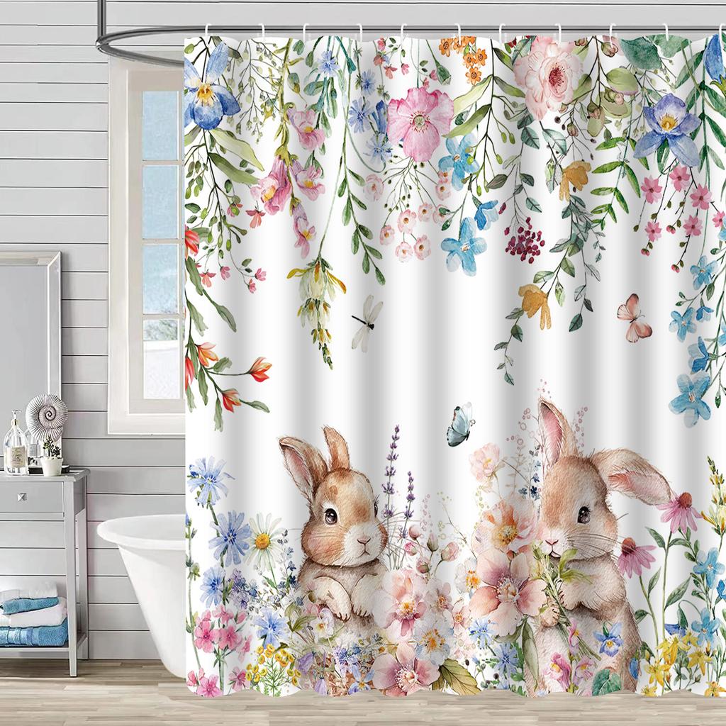 Easter Rabbit Waterproof And Mildew-Proof Polyester Bathroom Shower Curtain Shower Curtain Partition Curtain Free Of Punching