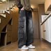 Blugi largi pentru bărbați cu buzunare multiple Blugi de lucru Blugi drepți cu picior larg Street Hip-hop Pantaloni largi pentru dans