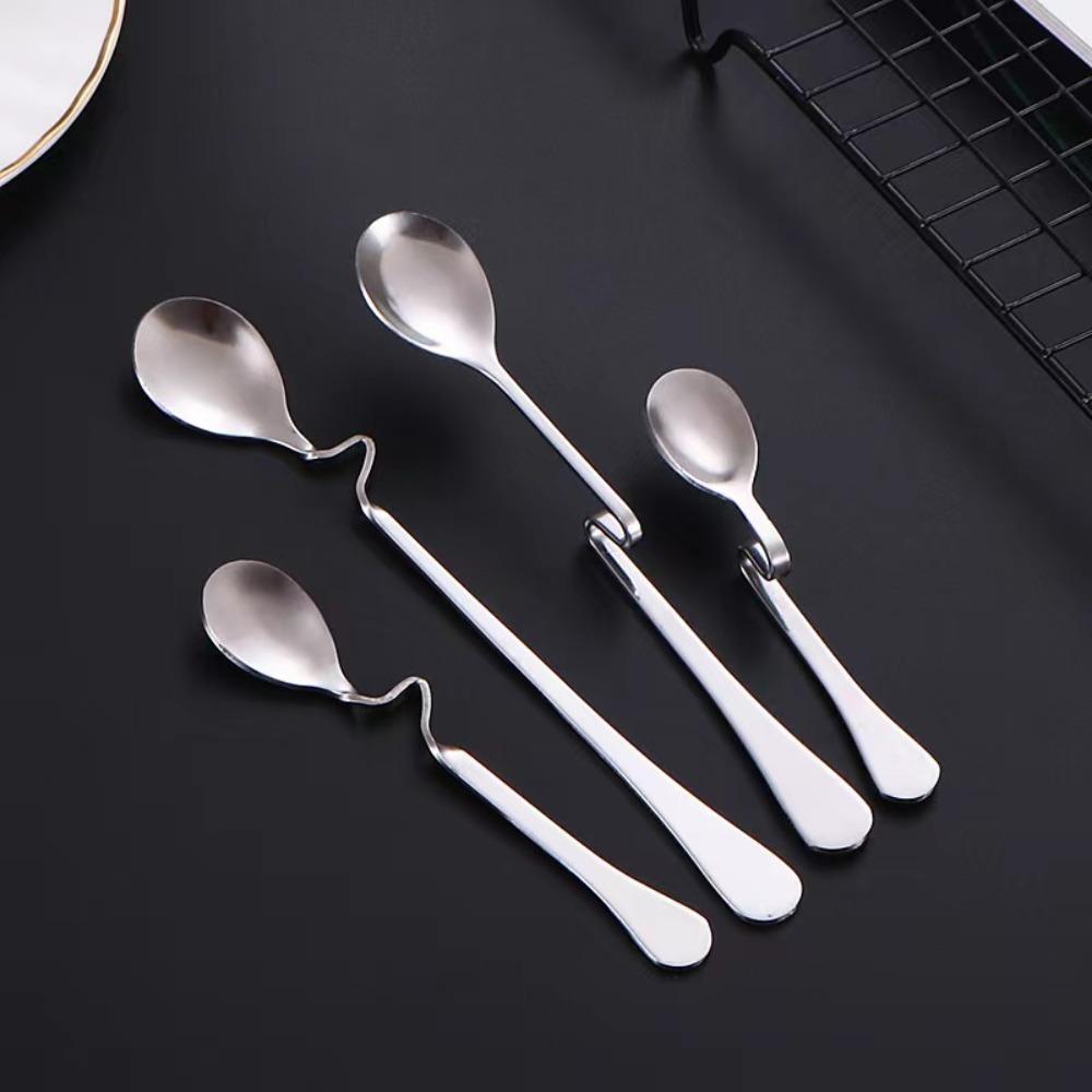 4pcs Twisting Coffee Spoon Set Curved Handle Mixing Spoon Polished Teaspoons  Hotel Restaurant