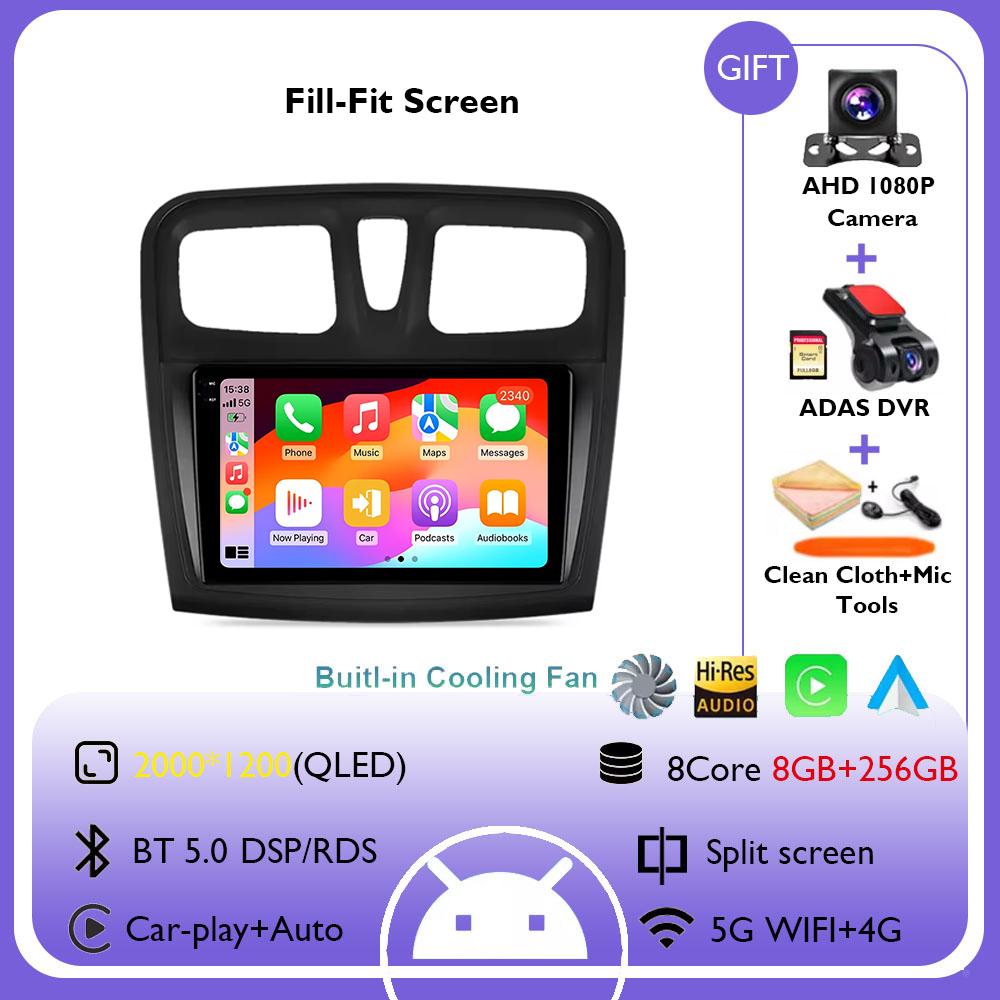 Android 14 Wireless Carplay Auto Car Radio Multimedia Player for Renault Logan 2 Sandero 2 2012 - 2019 GPS Stereo Head Unit