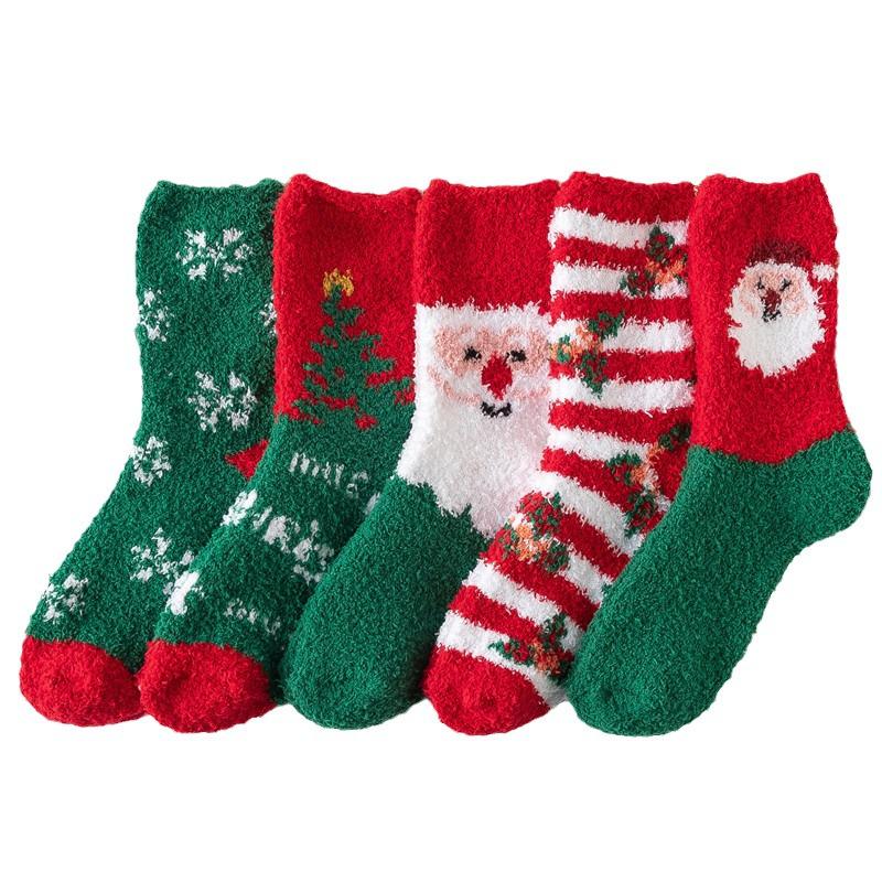 Cozy Coral Fleece Christmas Socks: Velvet Santa Half-Sided, Warm Floor Stockings for Autumn & Winter