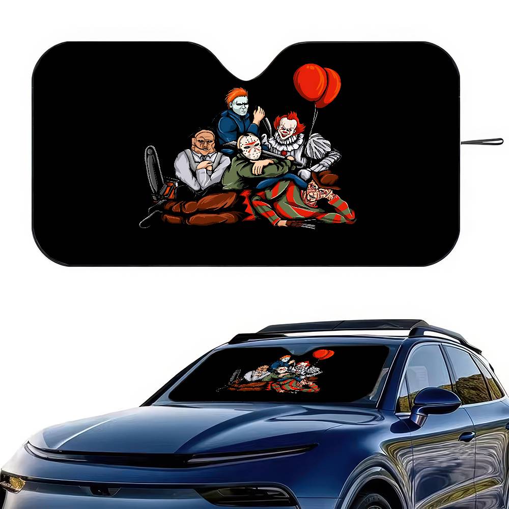 New Arrival Horrible Friends Killer Movie Holographic Windshield Sunshade Car Front Windshield 70x130cm Sun Visor Heat Reflector