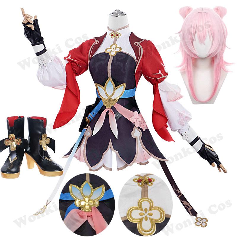 Star Rail March 7th Cosplay Costume Wig Hair For Game Swordmaster Skin Cosplay Shoes For Women Party Outfits