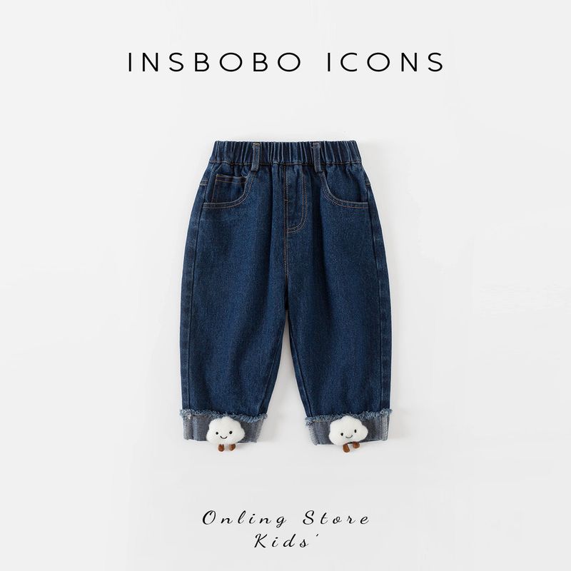Autumn New Three-Dimensional Cloud out Girls  Jeans Cowboy Blue 100