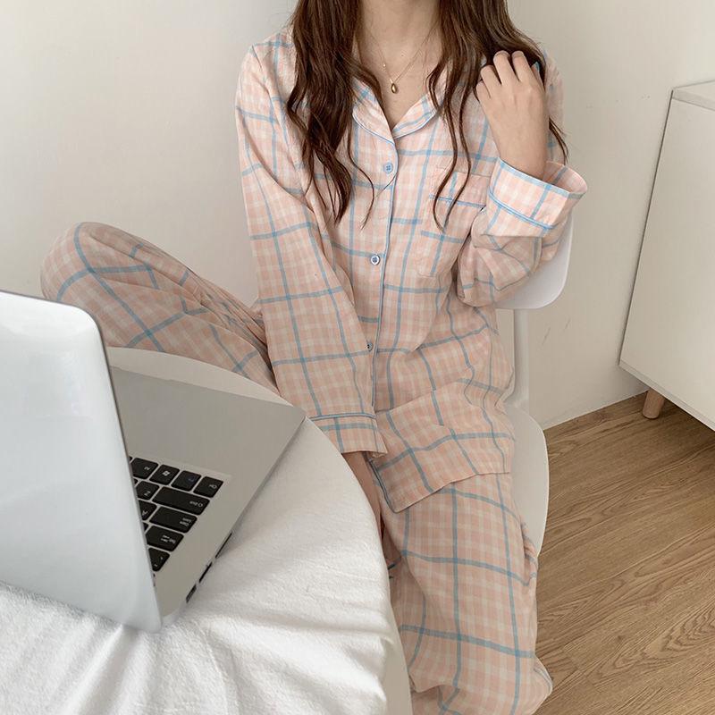 Korean Style Women's Long Sleeve Cardigan and Pajama Set for Spring, Autumn, and Winter Home Wear