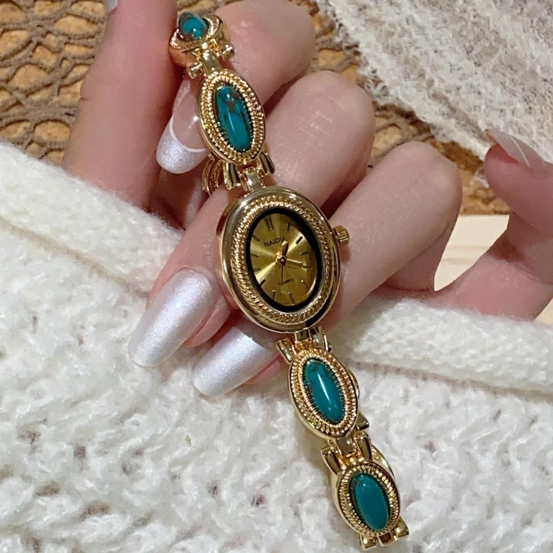 

Женские ретро часы-браслет в китайском стиле, овальные агатовые, с золотым кварцем