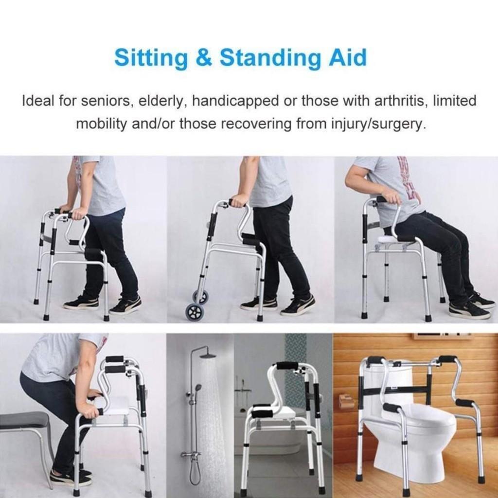 Foldable Elder Walking Frame Adjustable Curve Handle Lightweight Walker Aid Frame Medical Rehabilitation Training Bracket