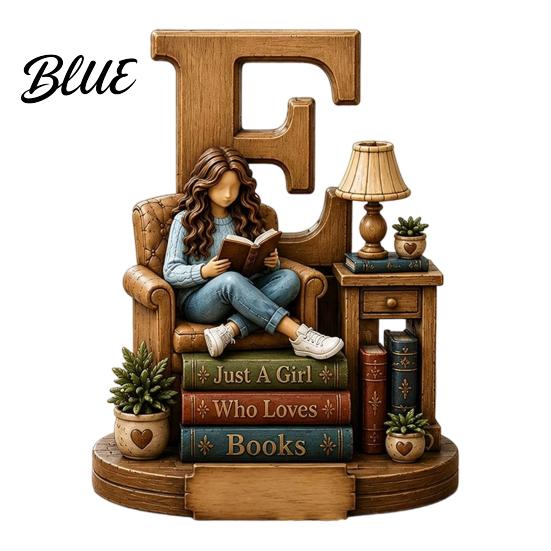 Bookish Gifts for Women Wooden Reading Girl Figurine Book Lovers, Personalized Desktop Bookshelf Decor with Ornaments Stacked Design Home Library
