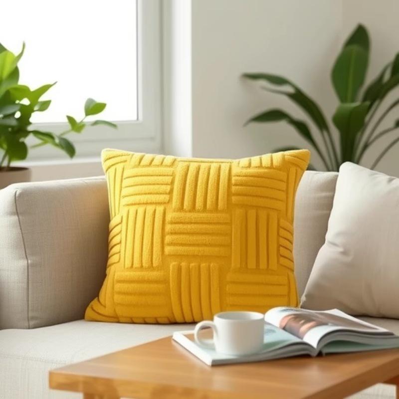 Бархатная наволочка Снежинка Плюшевая наволочка Однотонная Декоративная наволочка для диванной подушки Скандинавский стиль Домашняя Спальня Акцентная наволочка 30 x 50cm жёлтый