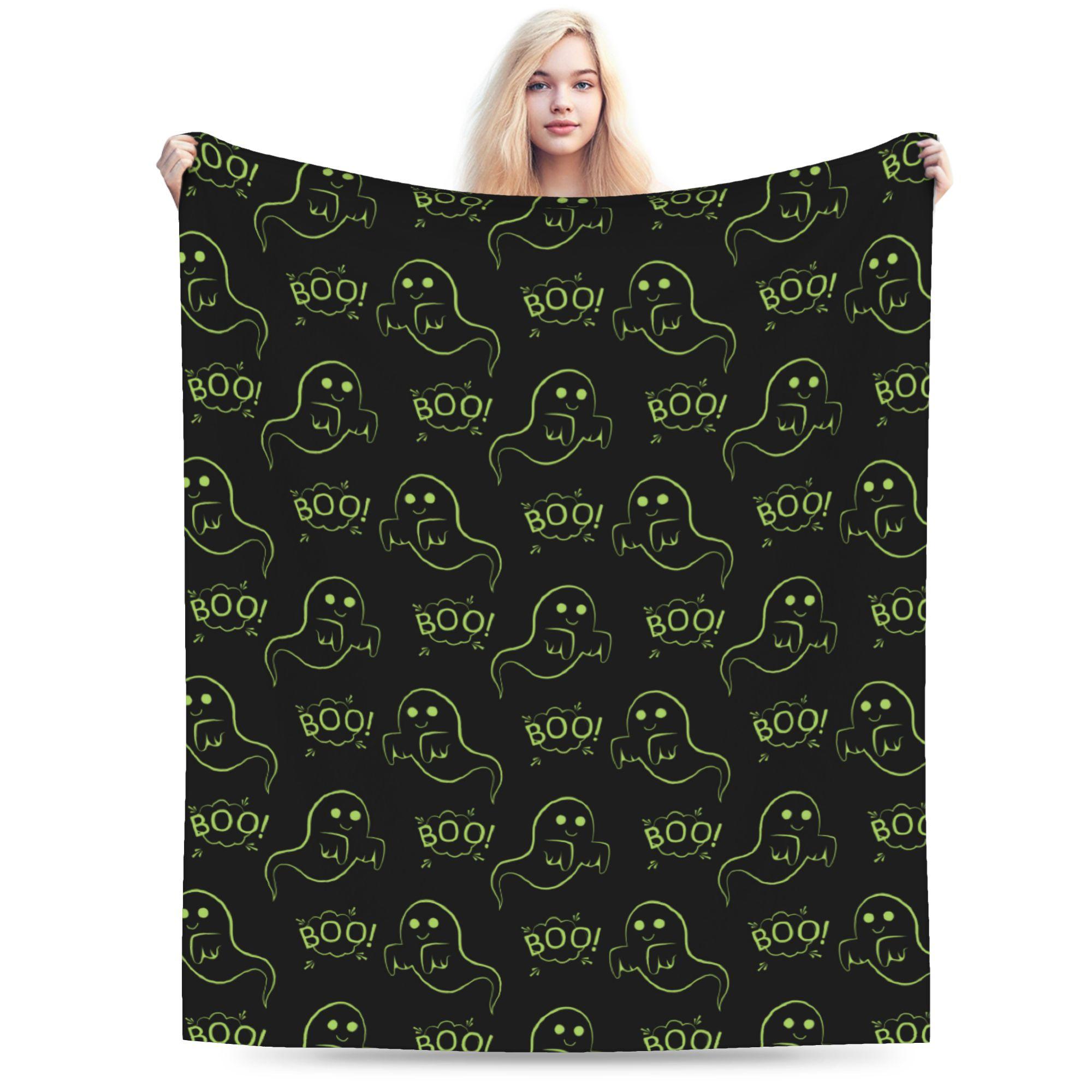Spooky Ghost Halloween Blanket Fleece Decoration Boo Portable Super Soft Throw Blankets for Home Travel Bedspreads 75X95CM