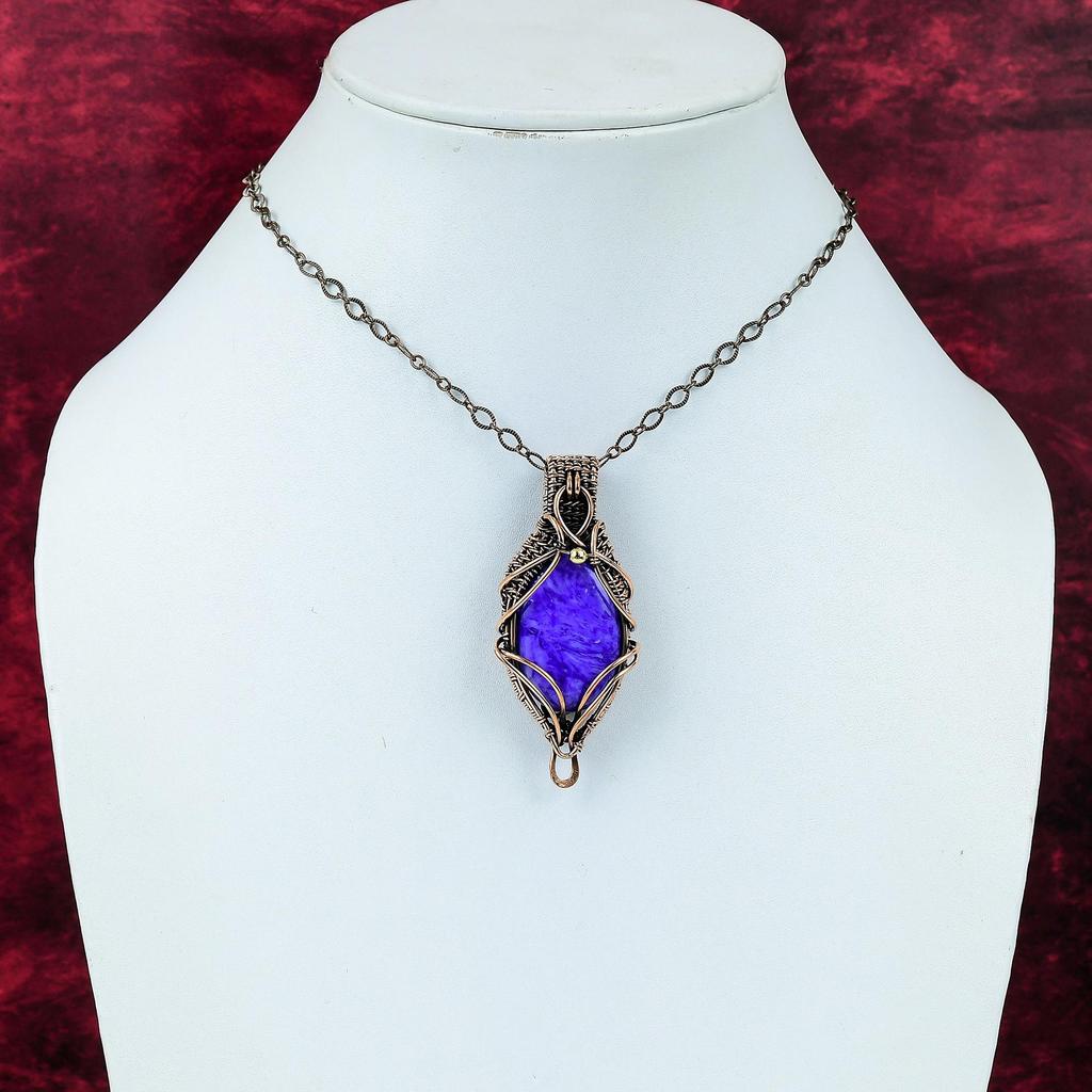 Charoite Pendant Copper Wire Wrapped Pendant Natural Gemstone Pendant Charoite Jewelry Handmade Pendant Copper Wire Jewelry Anniversary Gift